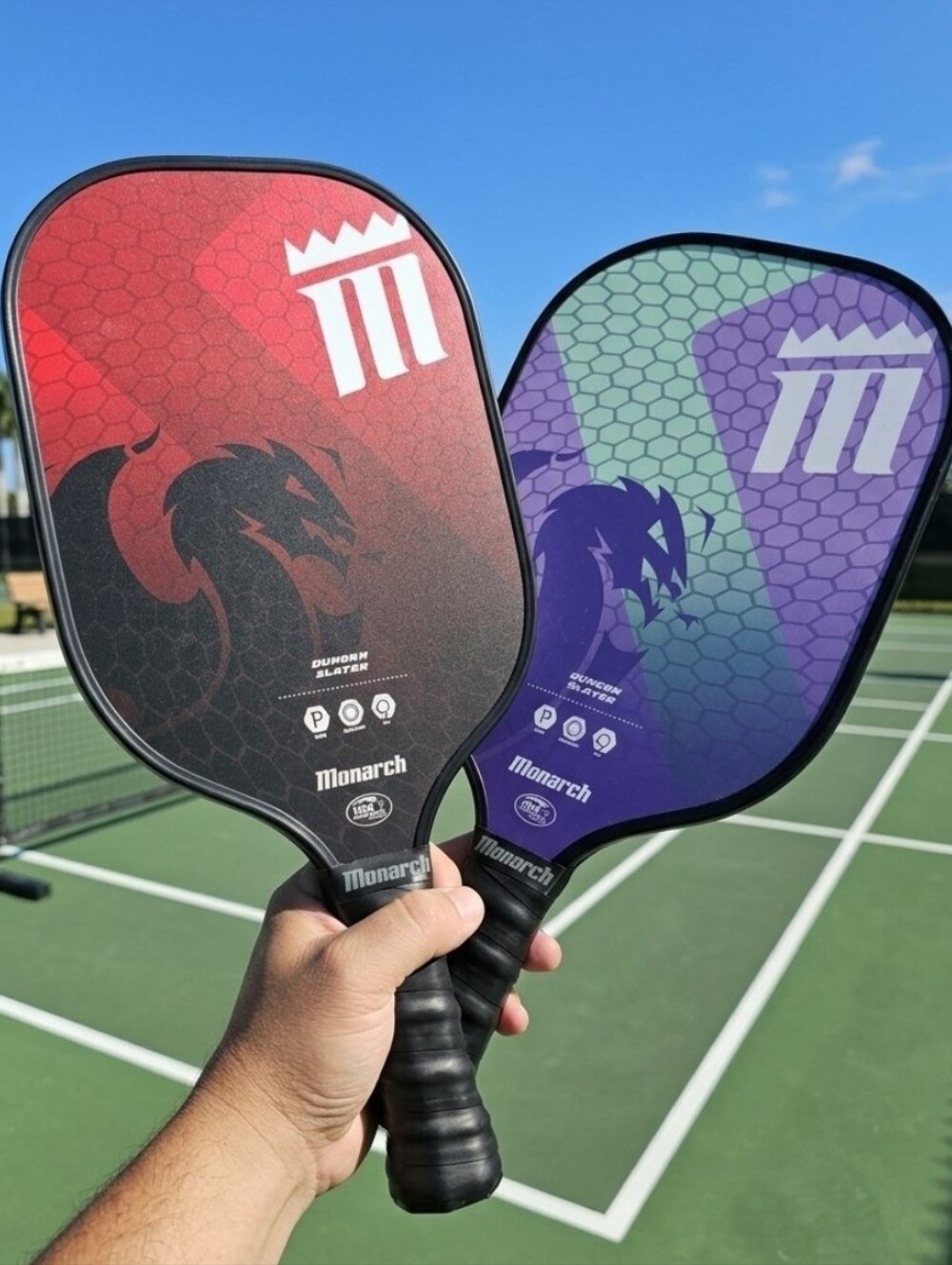 Monarch Dragon slayer USA pickleball paddles 2 set red and purple adult Unisex